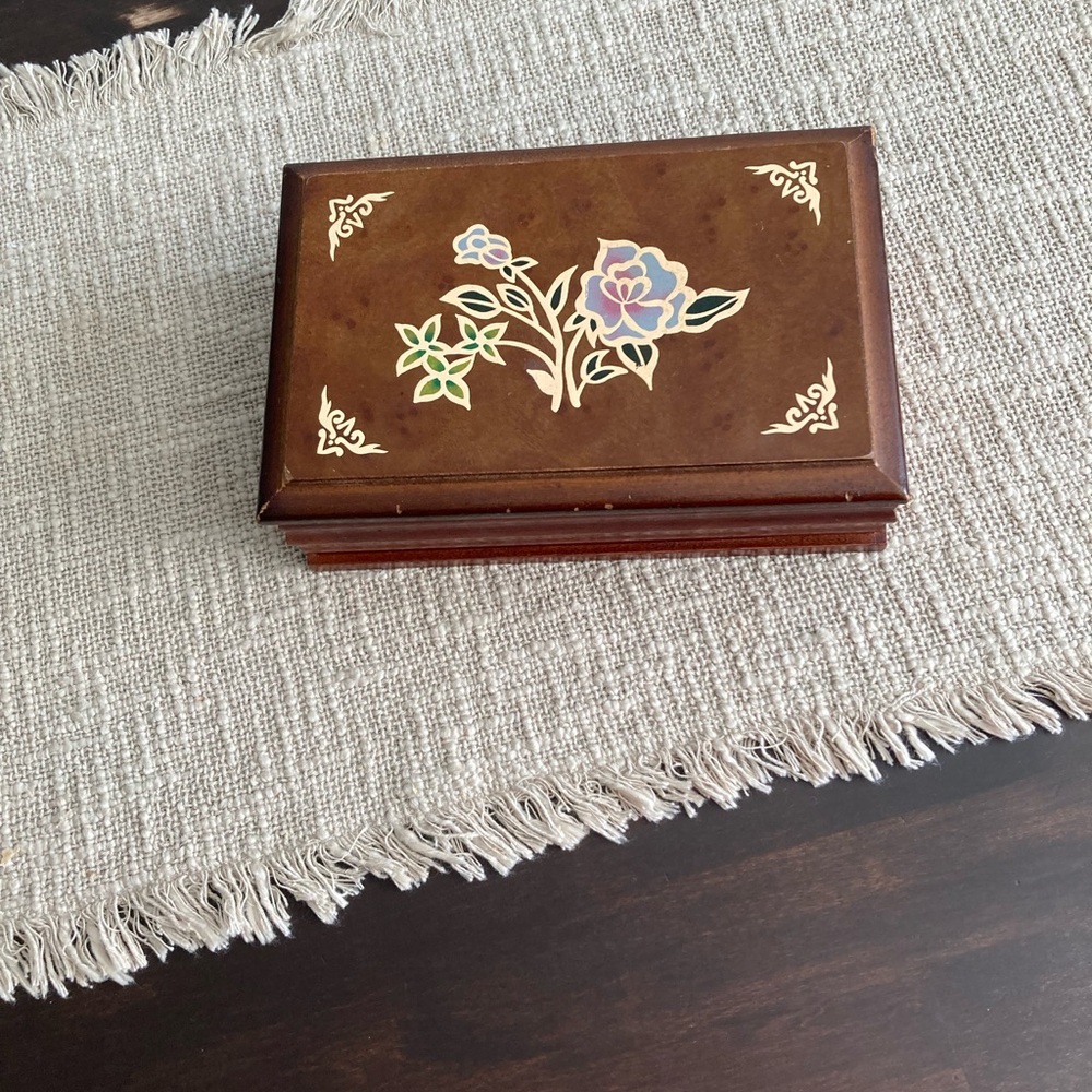 Vintage Wooden Jewelry Box with Floral Design